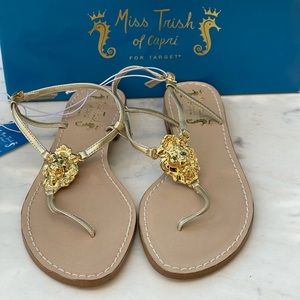 Miss Trish of Capri for Target Leather Gold Lion Flat Sandals Size 8.5 NWT